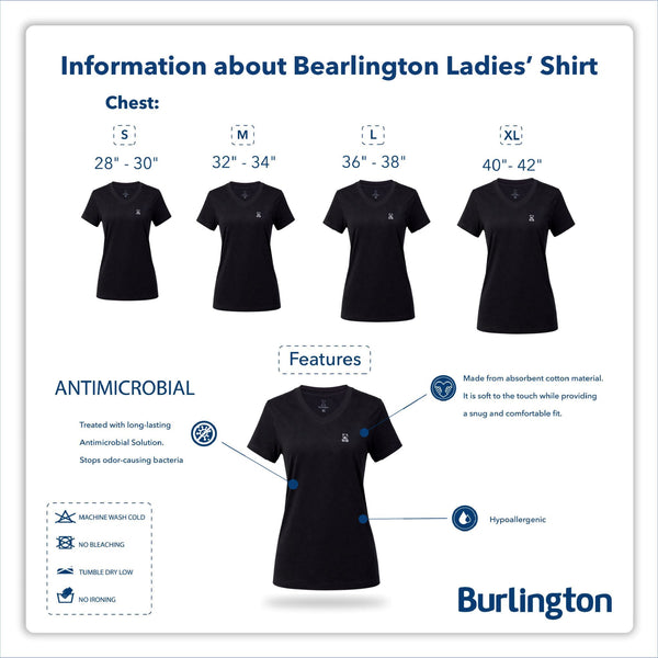 Burlington Ladies' Cotton Embroidered Bearlington Collection V-Neck Shirt 1pc TBLESV1