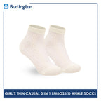 Burlington Girls’ Embossed Cotton Thin Casual Ankle Socks 3 pairs in 1 pack BGCMG611