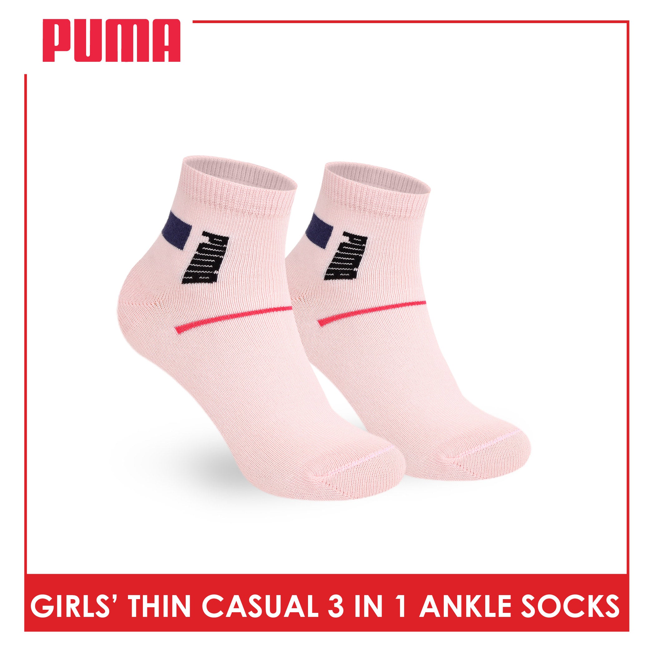 Puma Girl's Cotton Thin Casual Ankle Socks 3 pairs in 1 pack PGCG611