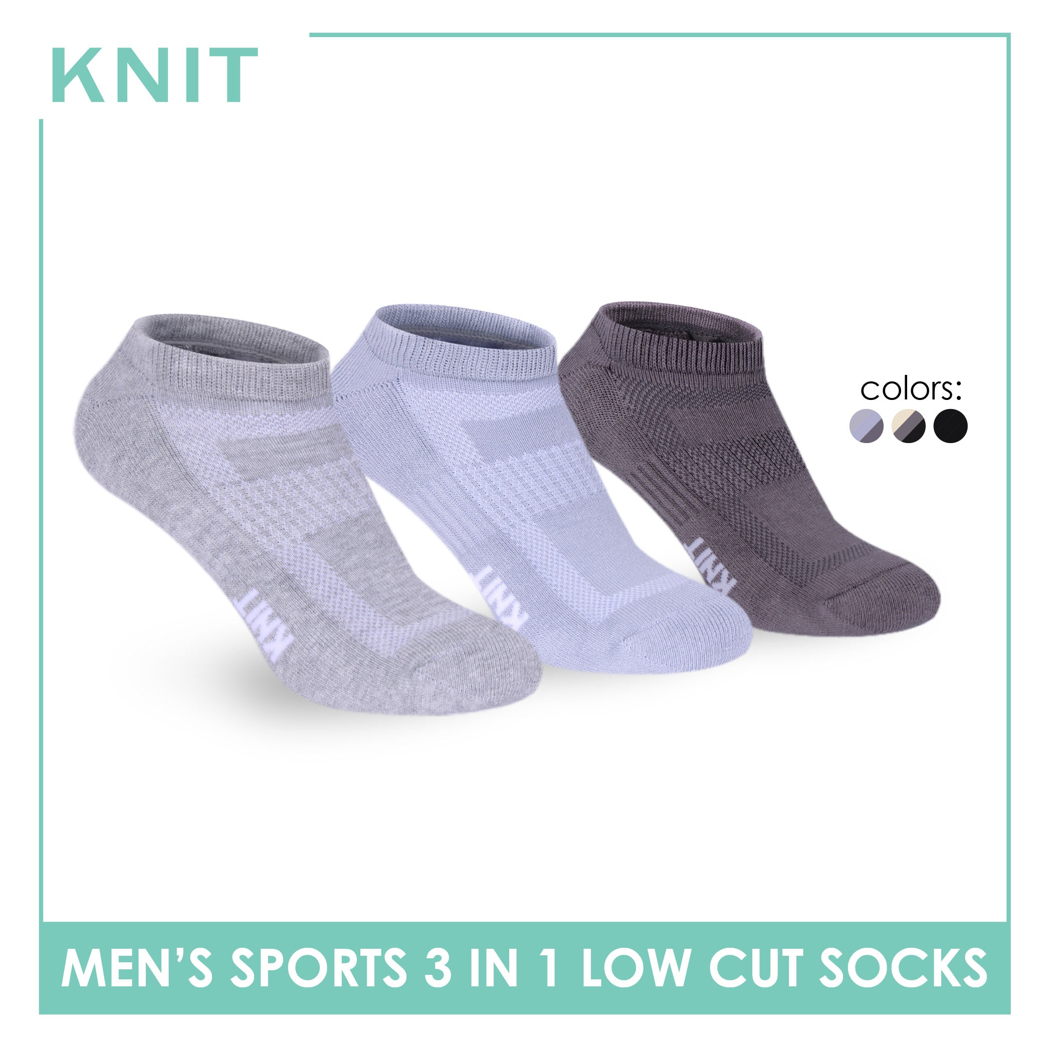 Knit Men's Cotton Thick Sports Low Cut Socks 3 pair in 1 pack KMSKG7