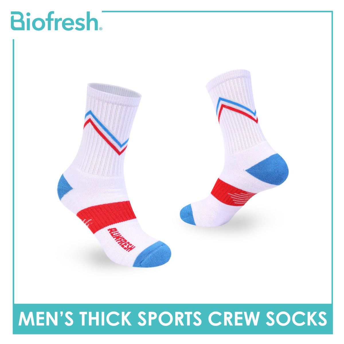 Biofresh Runfresh Men's Antimicrobial Cotton Thick Sports Crew Socks 1 pair RRMS611