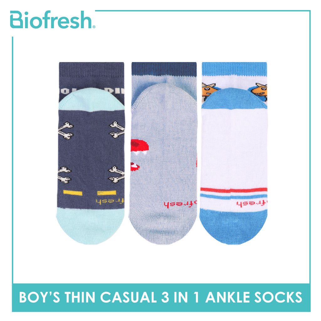 Biofresh Boys' Antimicrobial Cotton Thin Casual Ankle Socks 3 pairs in 1 pack RBCG614
