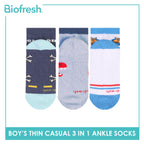 Biofresh Boys' Antimicrobial Cotton Thin Casual Ankle Socks 3 pairs in 1 pack RBCG614