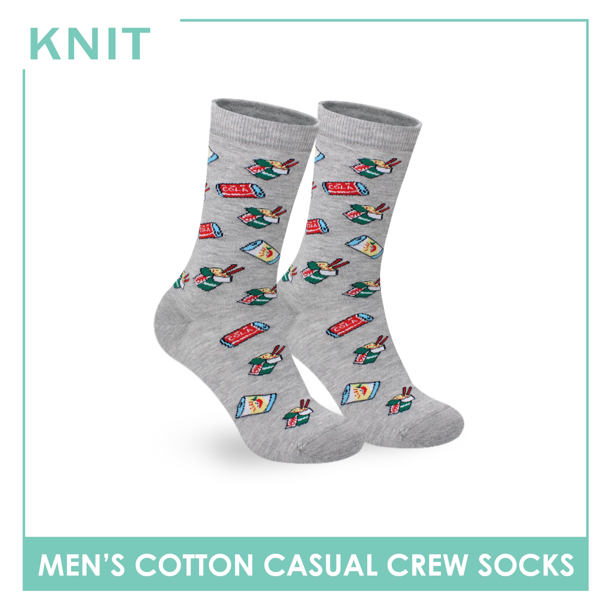 Knit Men's Food (Lt. Gray) Cotton Thin Casual Crew Socks 1 pair KMC531