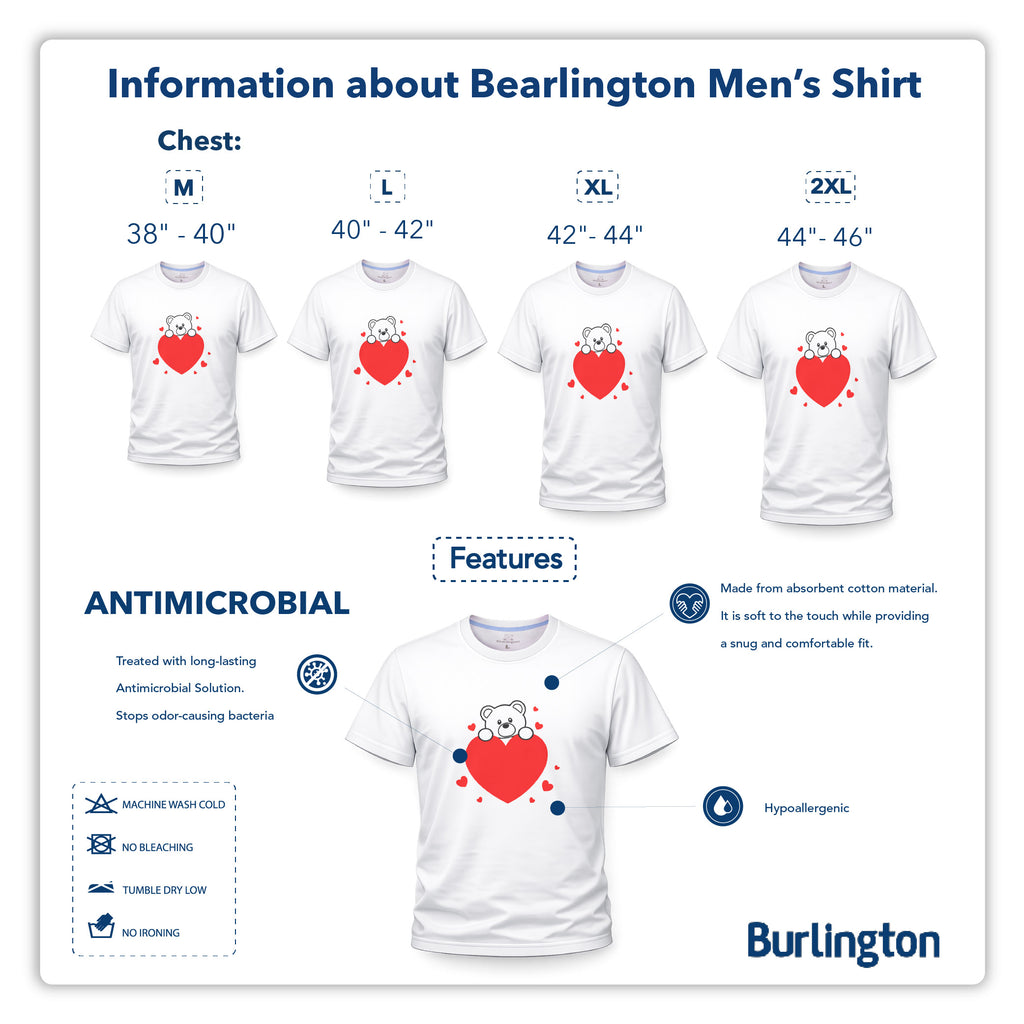 Burlington Men’s Cotton Bearlington Valentine’s Heart Roundneck Shirt 1pc TBMDSR2