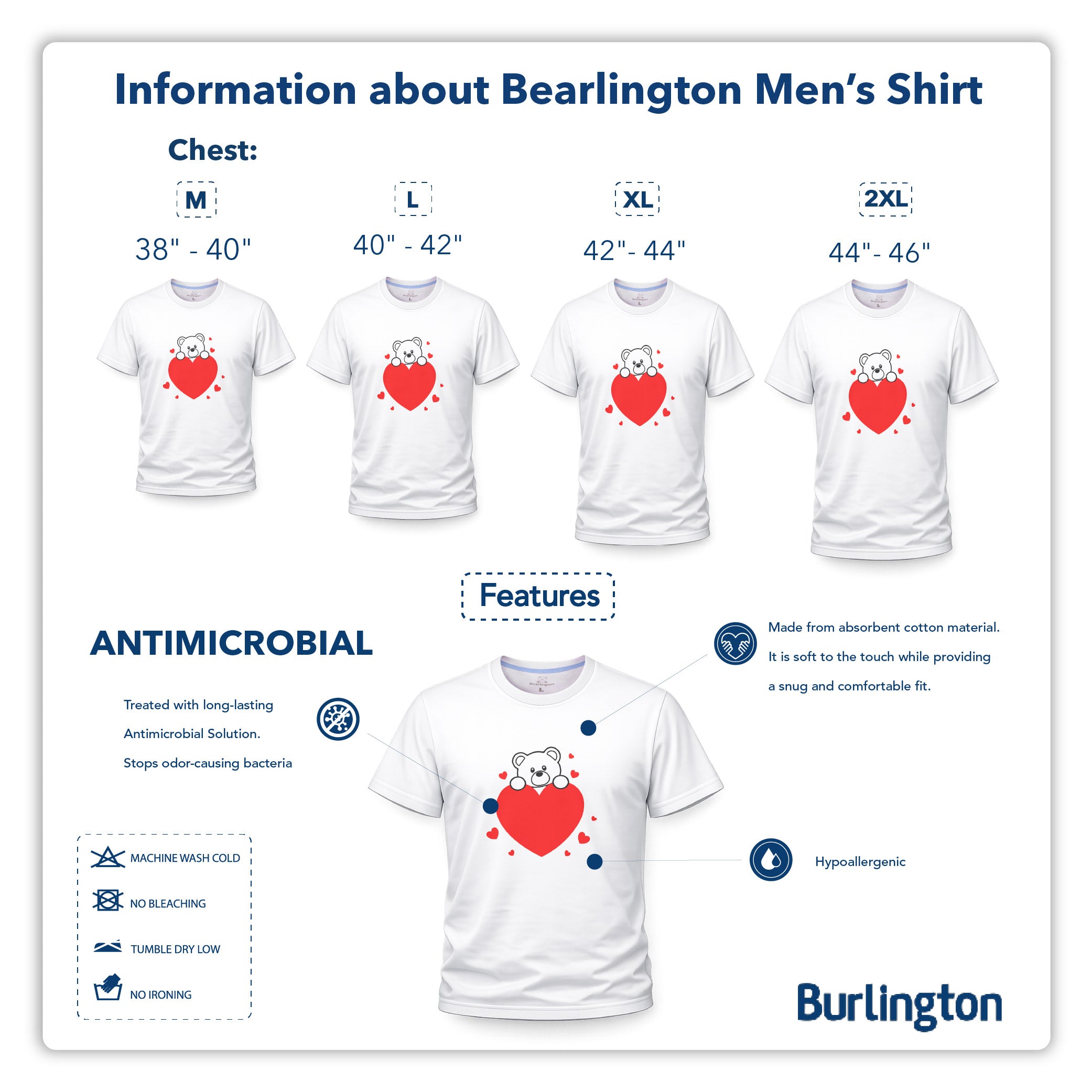 Burlington Men’s Cotton Bearlington Valentine’s Heart Roundneck Shirt 1pc TBMDSR2