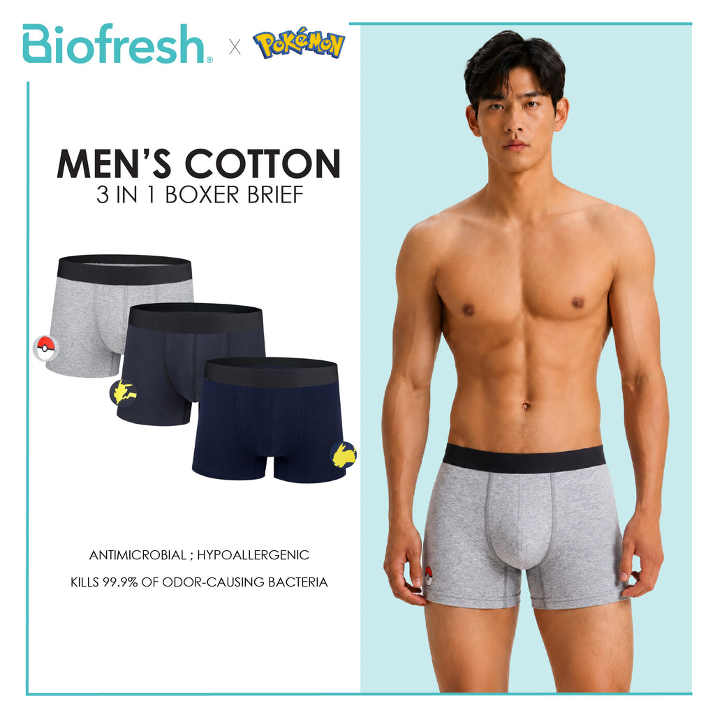 Biofresh | Pokemon Men's Antimicrobial Cotton Boxer Brief 3 pieces in a pack PKMBBG631