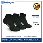 Burlington Ladies' Cotton Ankle Lite Thin Casual Socks 3 pairs in 1 pack 622