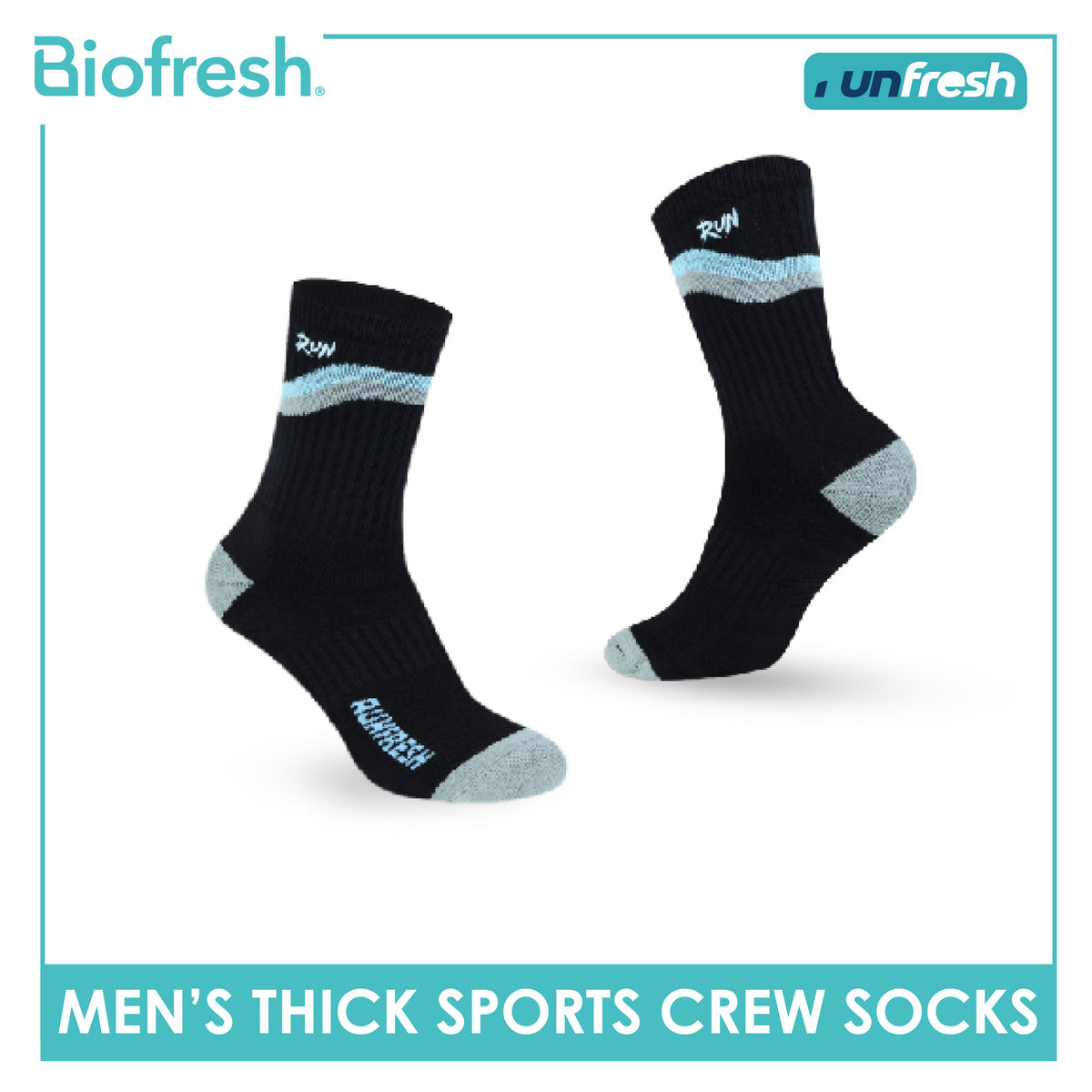 Biofresh Runfresh Men's Antimicrobial Cotton Embroidered Thick Sports Crew Socks 1 pair RRMSE632