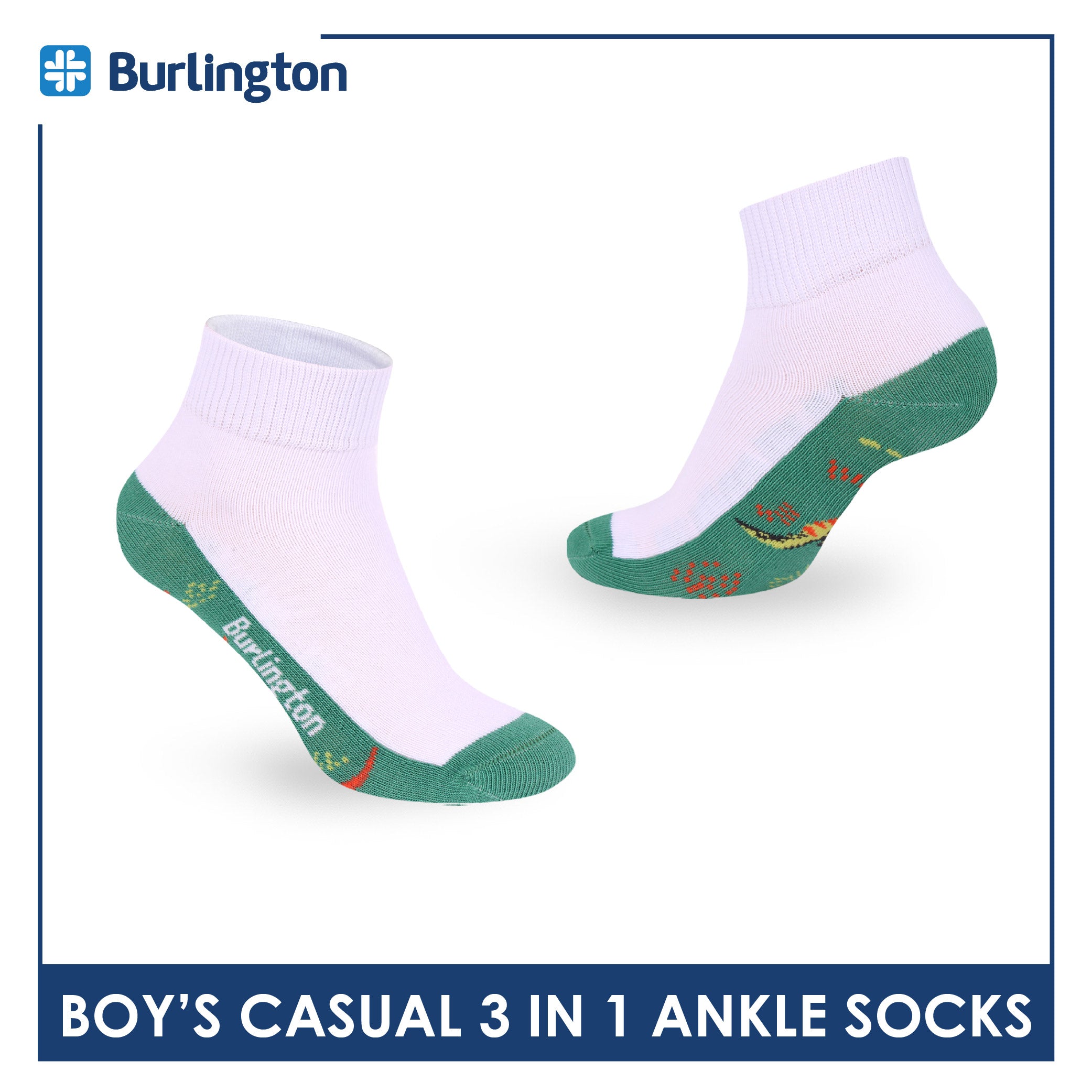 Burlington Boys’ Cotton Casual Ankle Socks 3 pairs in 1 pack BBCKG81