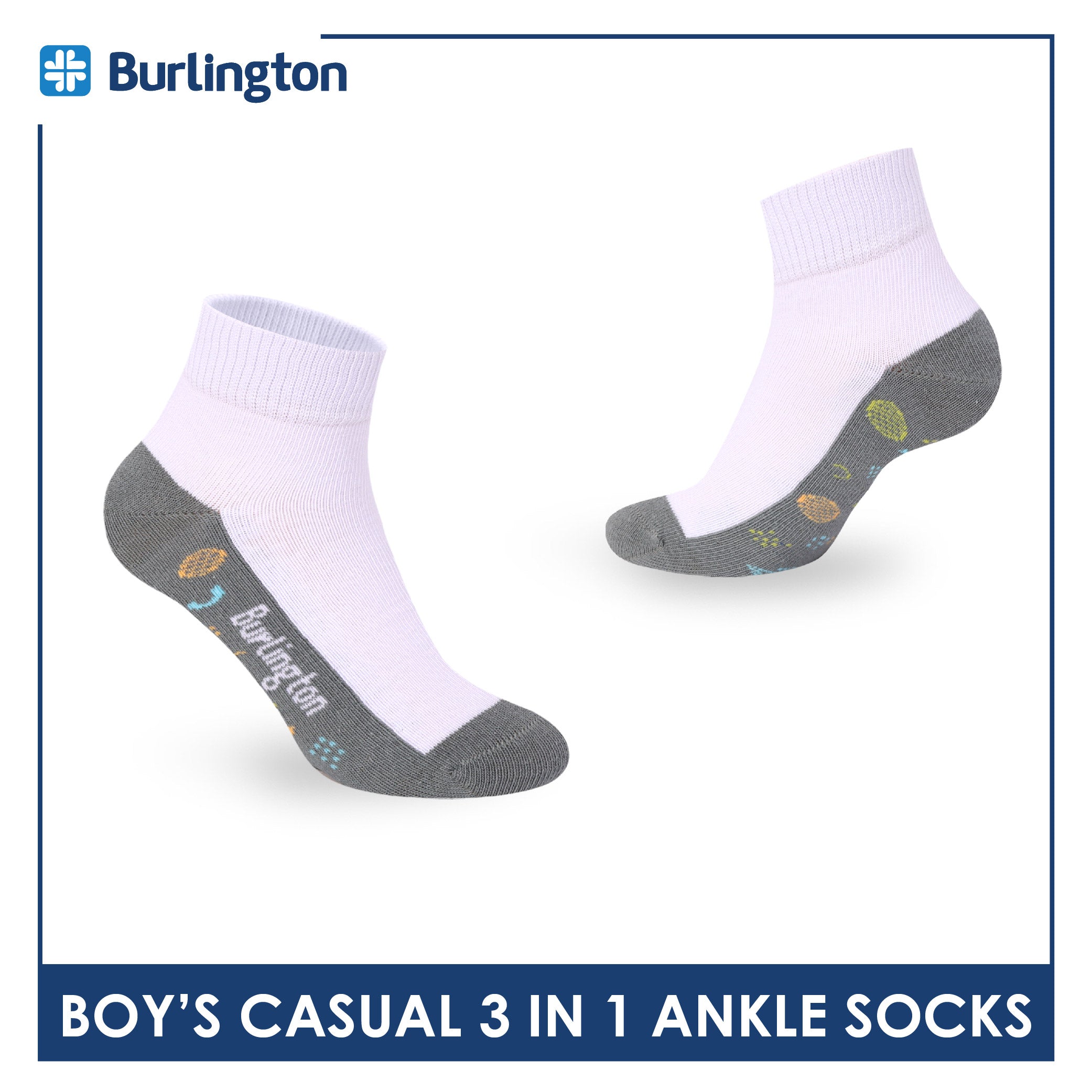 Burlington Boys’ Cotton Casual Ankle Socks 3 pairs in 1 pack BBCKG79