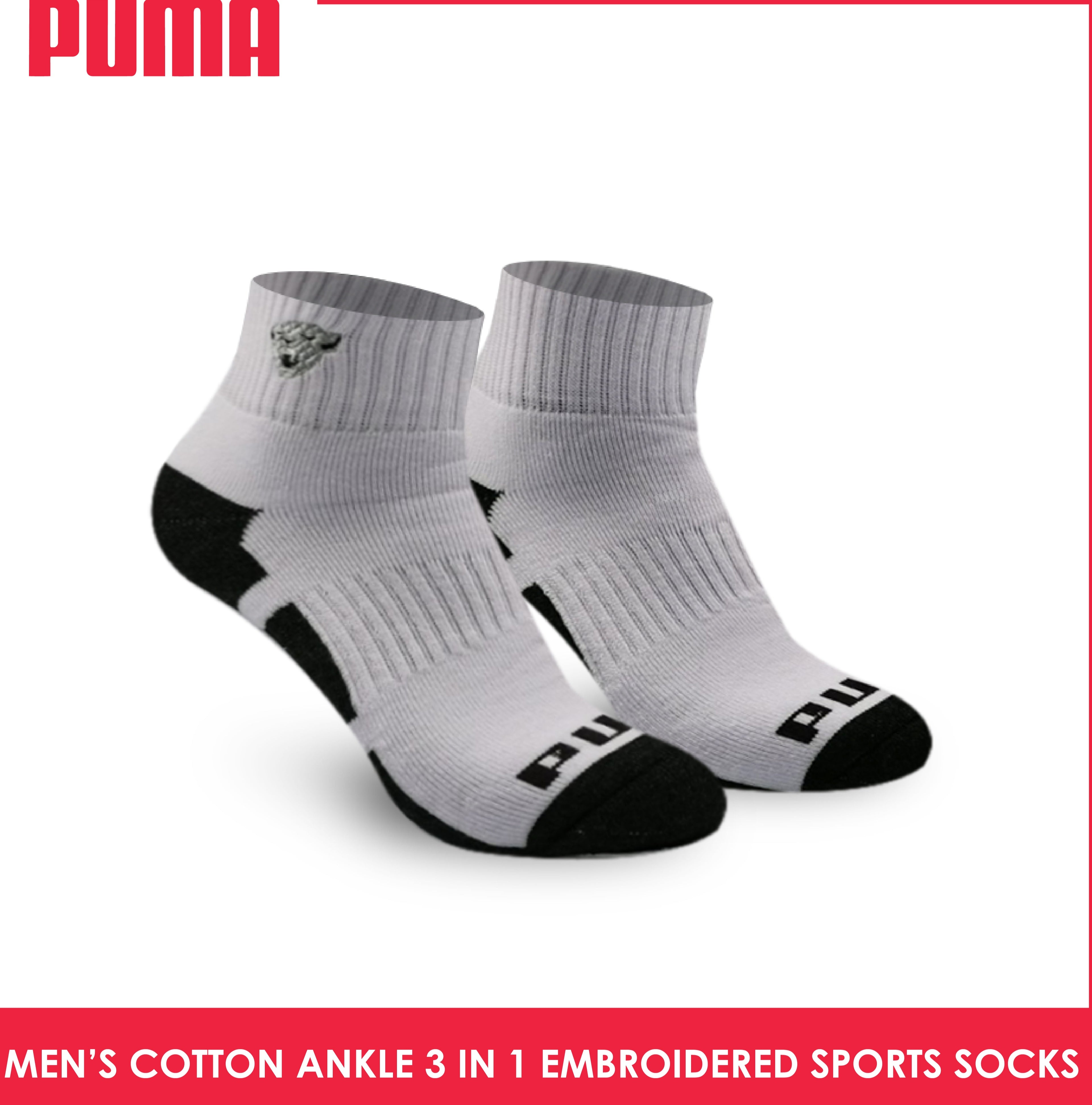 Puma Men's Emroidered Thick Sports Ankle Socks 3 pairs in a pack PMSEG9