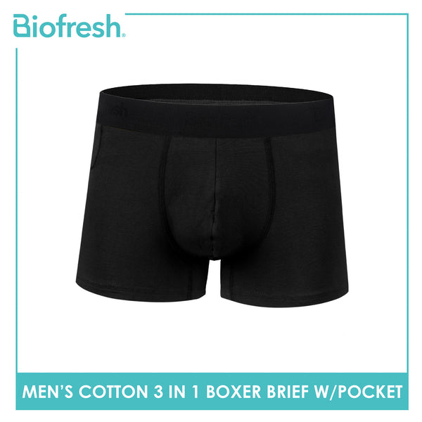 Biofresh Men's Antimicrobial Cotton Boxer Brief with Pocket 3 pieces in a pack UMBBG531