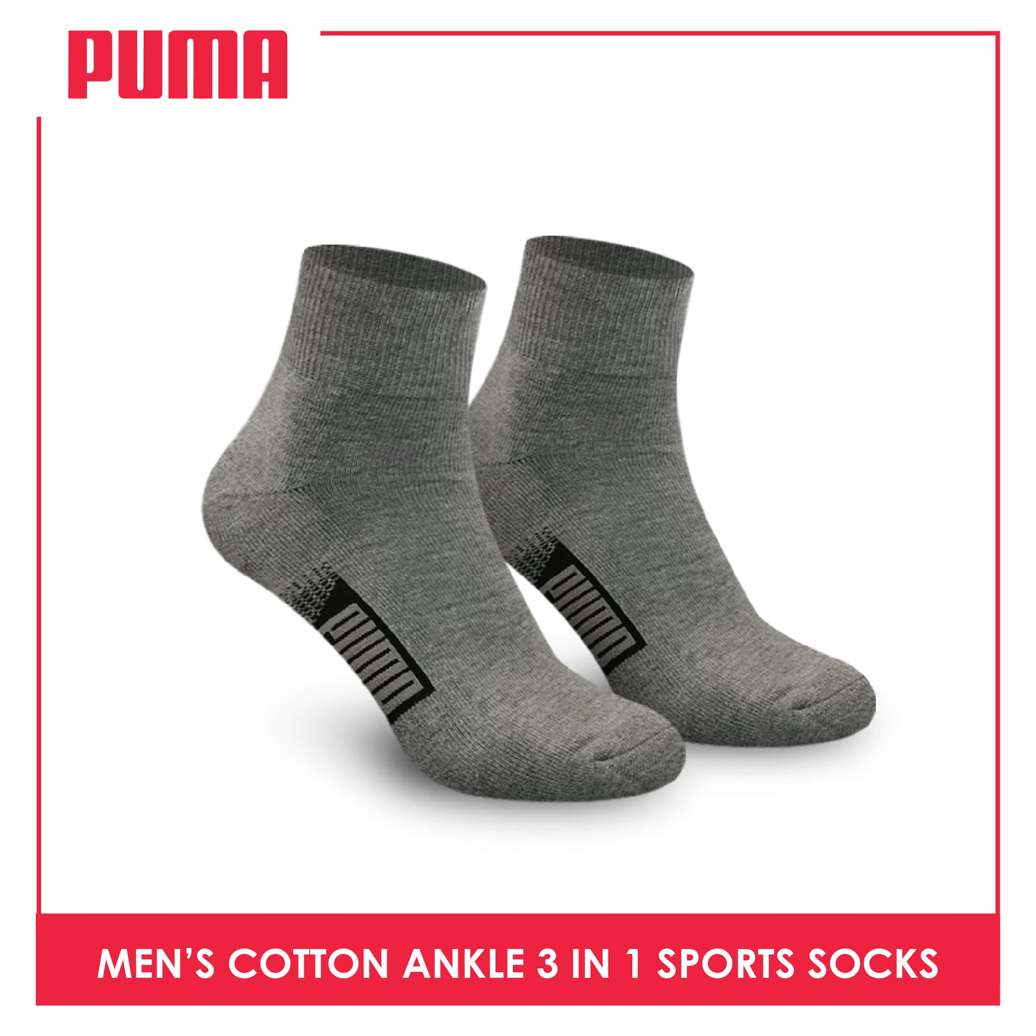 Puma Men's Cotton Thick Sports Ankle Socks 3 pairs in a pack PMSKG9