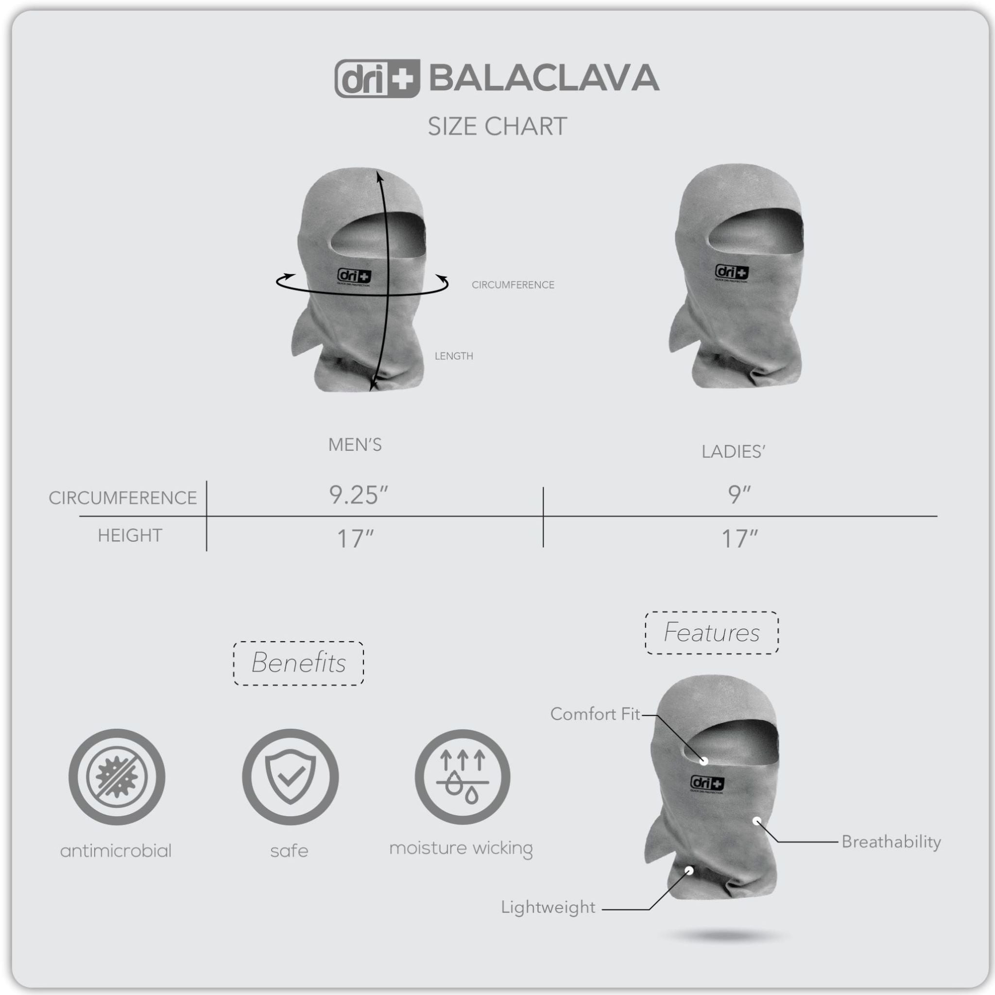 Dri Plus Men's Washable Multi-Functional Moisture Wicking Premium Balaclava 1 piece DMBALA01