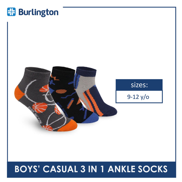 Burlington Boys’ Cotton Lite Casual Ankle Socks 3 pairs in a pack BBCG3104