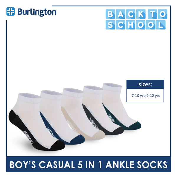 Burlington Boys’ Cotton Lite Casual Ankle Socks 5 pairs in 1 pack BBCKG1F