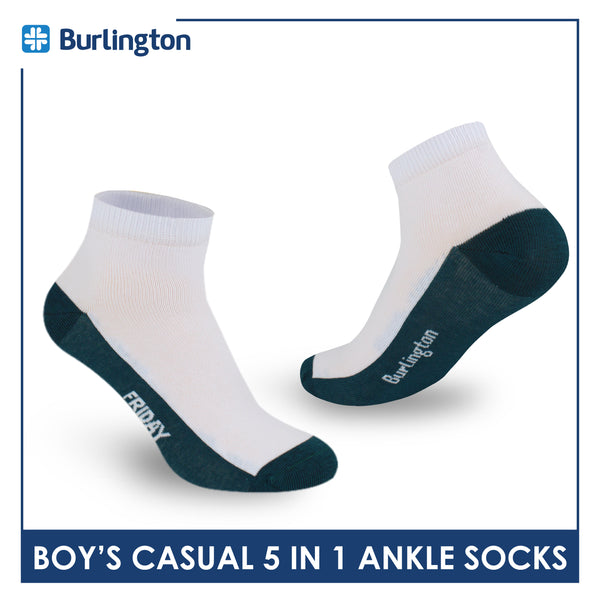 Burlington Boys’ Cotton Lite Casual Ankle Socks 5 pairs in 1 pack BBCKG1F