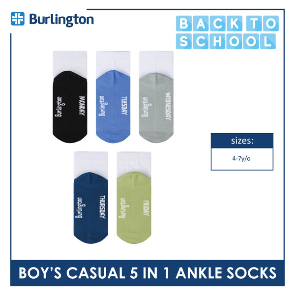 Burlington Boy's Cotton Thin Casual Ankle Socks 5 pairs in a pack BBCKG5GP5