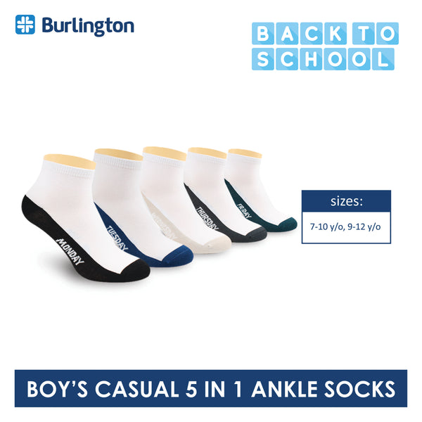 Burlington Boy's Cotton Thin Casual Ankle Socks 5 pairs in a pack BBCKG5GP5