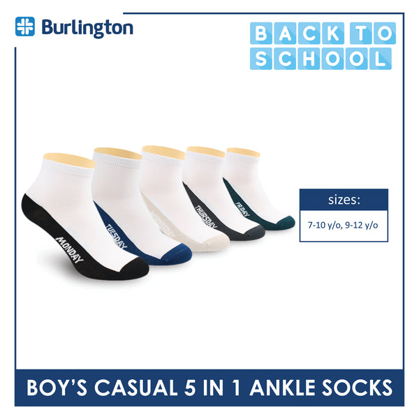 Burlington Boy's Cotton Thin Casual Ankle Socks 5 pairs in a pack BBCKG5GP5