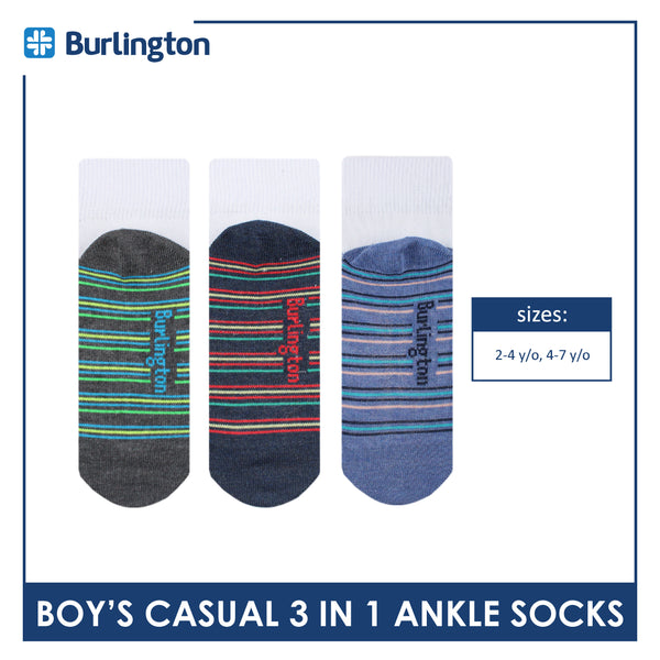 Burlington Boy's Cotton Thin Casual Ankle Socks 3 pairs in a pack BBCKG71