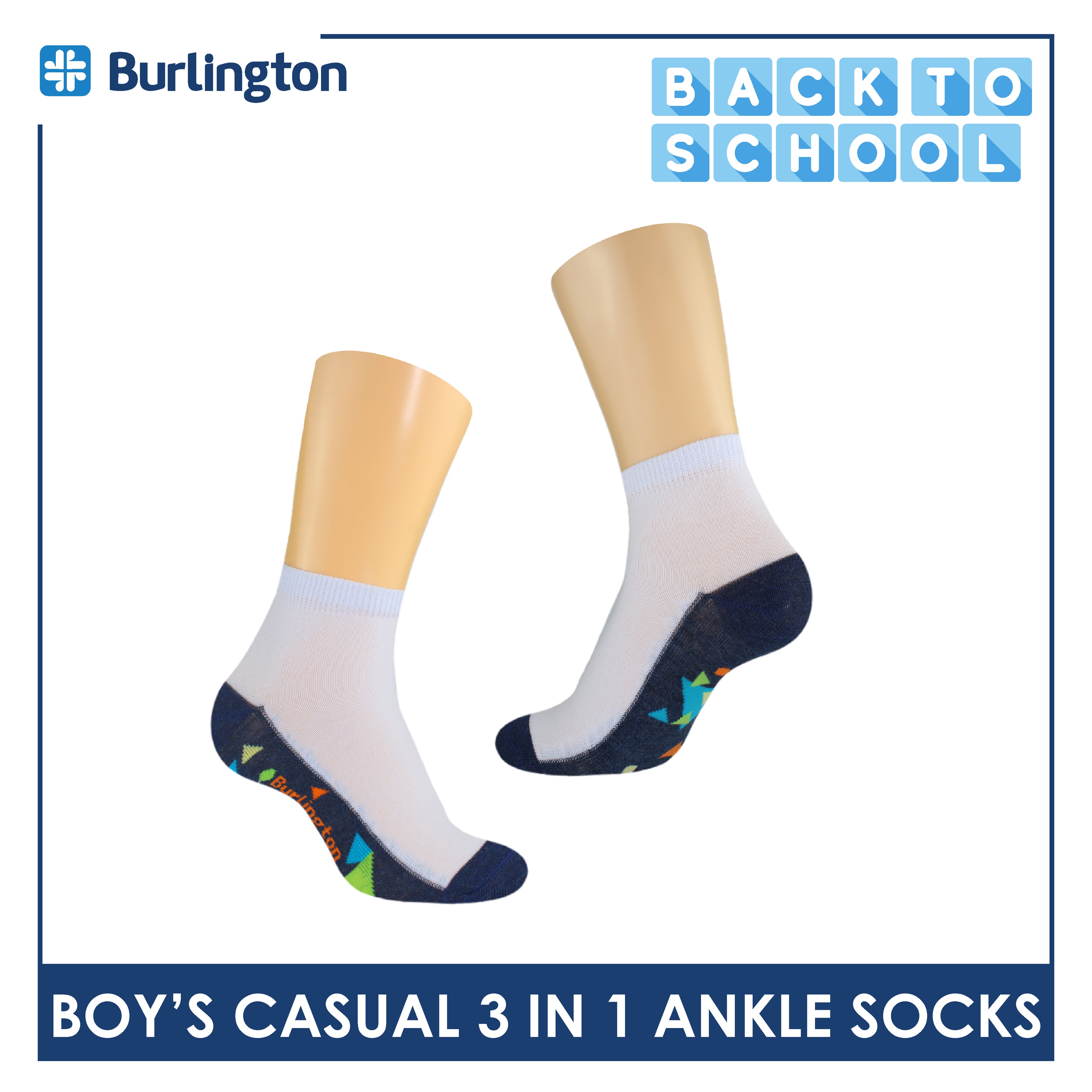 Burlington Boy's Cotton Thin Casual Ankle Socks 3 pairs in a pack BBCKG72