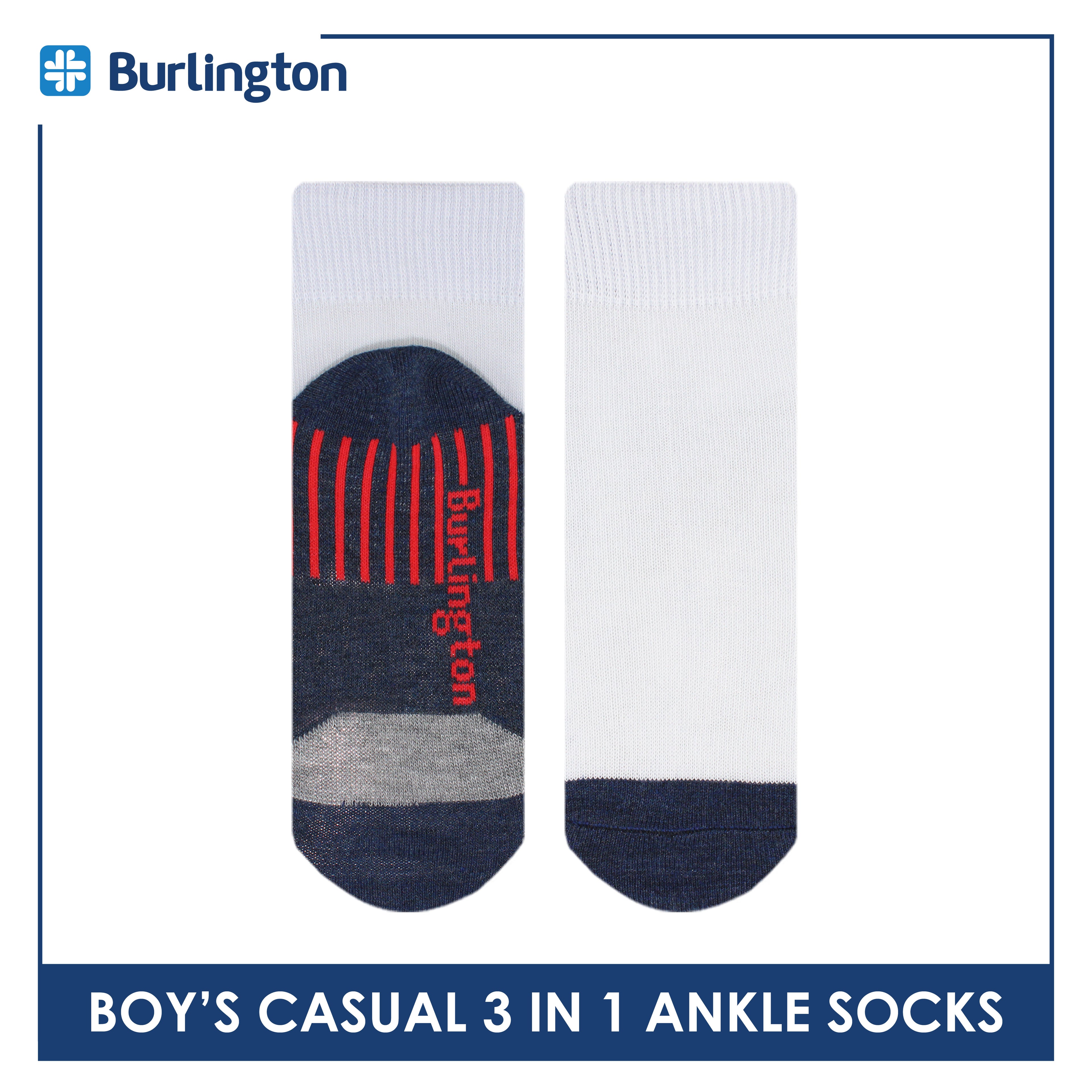 Burlington Boy's Cotton Thin Casual Ankle Socks 3 pairs in a pack BBCKG73