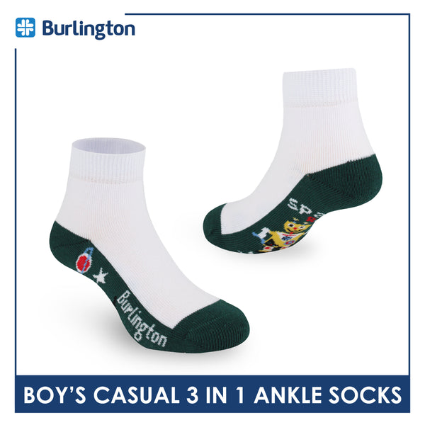 Burlington Boys’ Cotton Lite Casual Ankle Socks 3 pairs in 1 pack BBCKG74