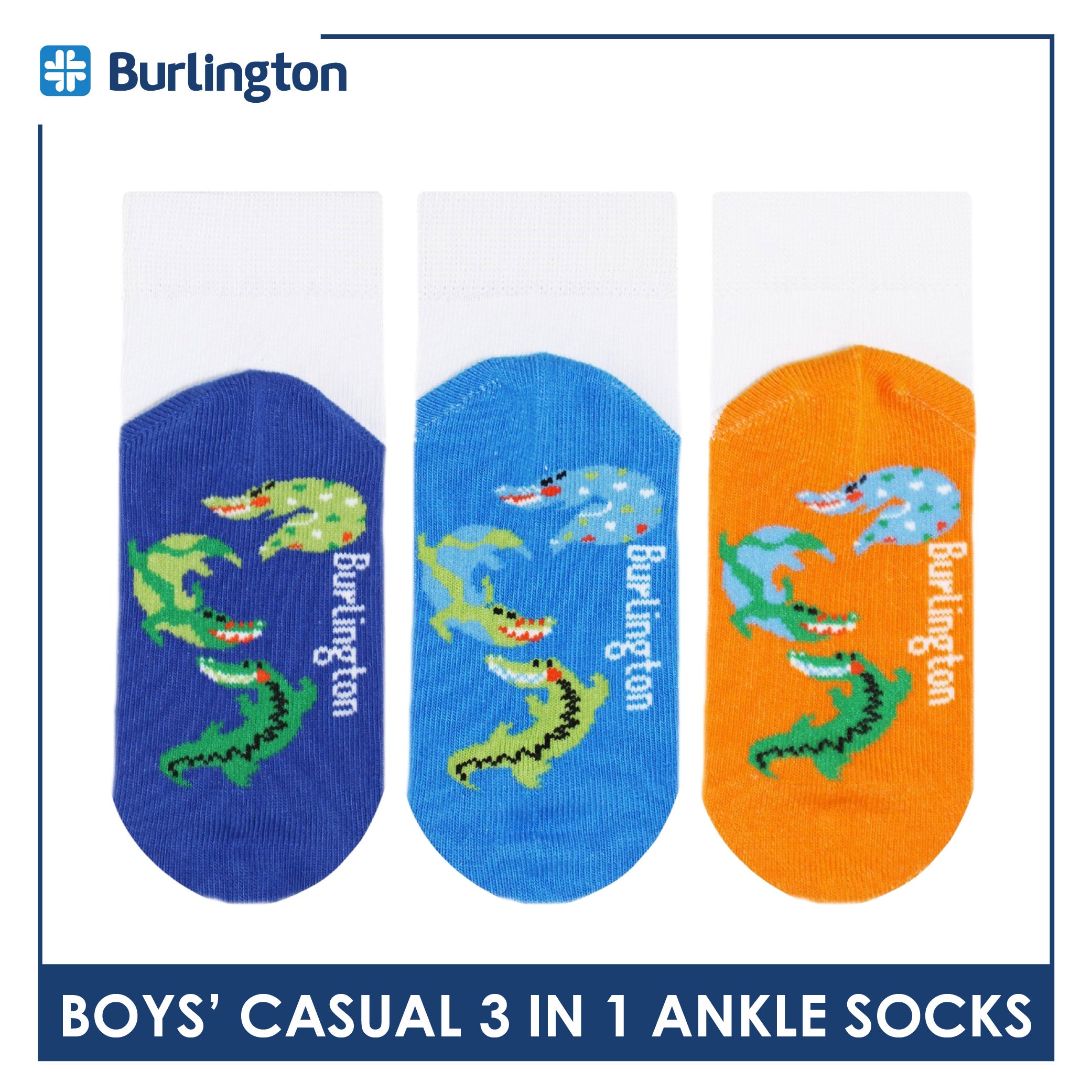 Burlington Boys’ Cotton Lite Casual Ankle Socks 3 pairs in 1 pack BBCKG75