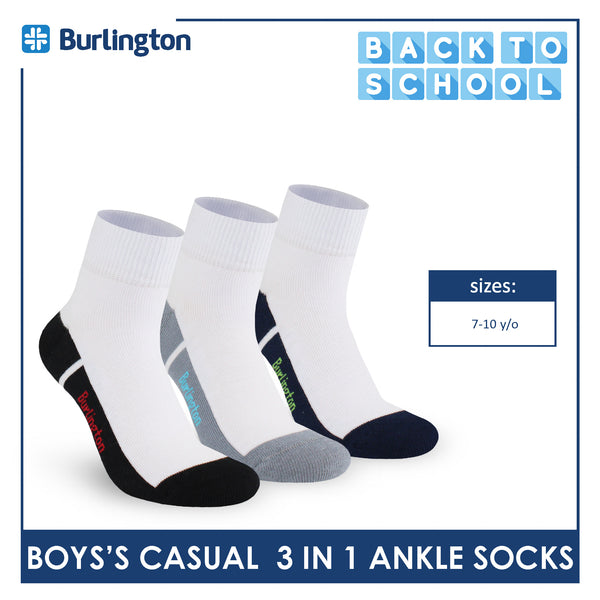 Burlington Boys’ Cotton Lite Casual Ankle Socks 3 pairs in 1 pack BBCKG77