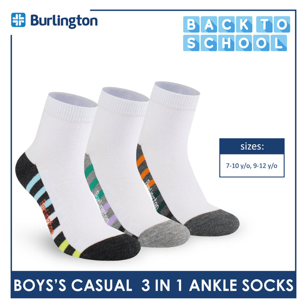 Burlington Boys’ Cotton Lite Casual Ankle Socks 3 pairs in 1 pack BBCKG78