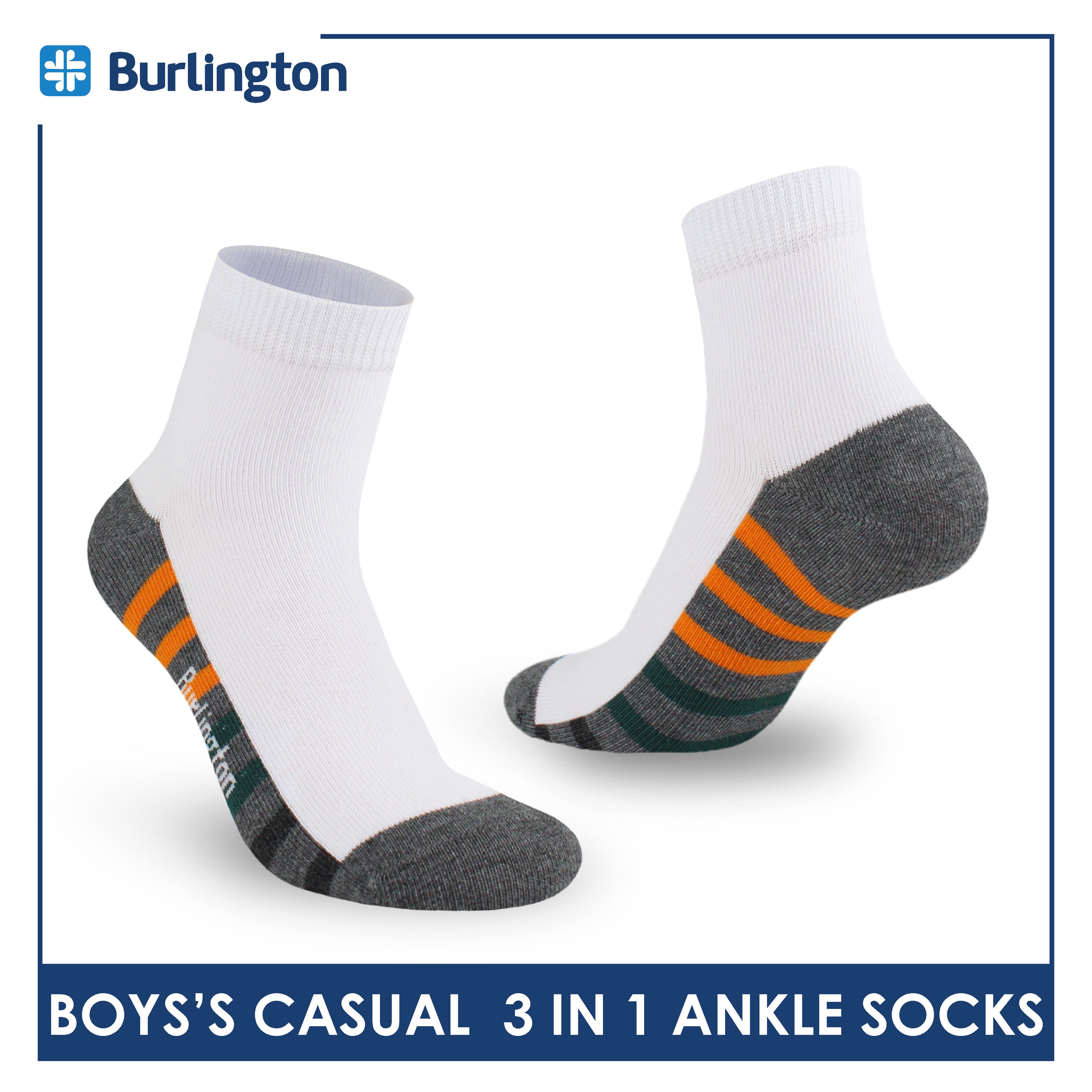 Burlington Boys’ Cotton Lite Casual Ankle Socks 3 pairs in 1 pack BBCKG78