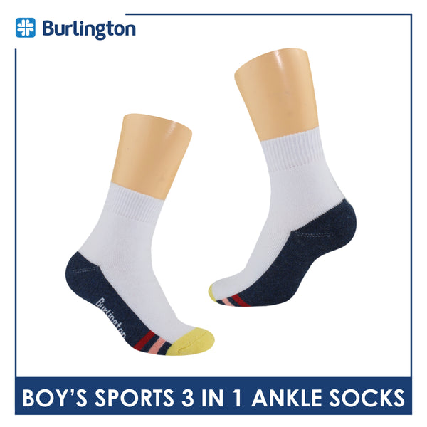 Burlington Boys’ Cotton Thick Sports Ankle Socks 3 pairs in a pack BBSKG34