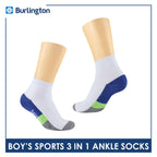 Burlington Boys’ Cotton Thick Sports Ankle Socks 3 pairs in a pack BBSKG34