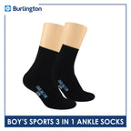 Burlington Boys’ Cotton Lite Sports Half Terry Performance Ankle Socks 3 pairs in a pack BCL-222