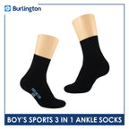 Burlington Boys’ Cotton Lite Sports Half Terry Performance Ankle Socks 3 pairs in a pack BCL-222