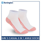 Burlington Girl's Cotton Lite Casual Ankle Socks 5 pairs in 1 pack BGCKG1F