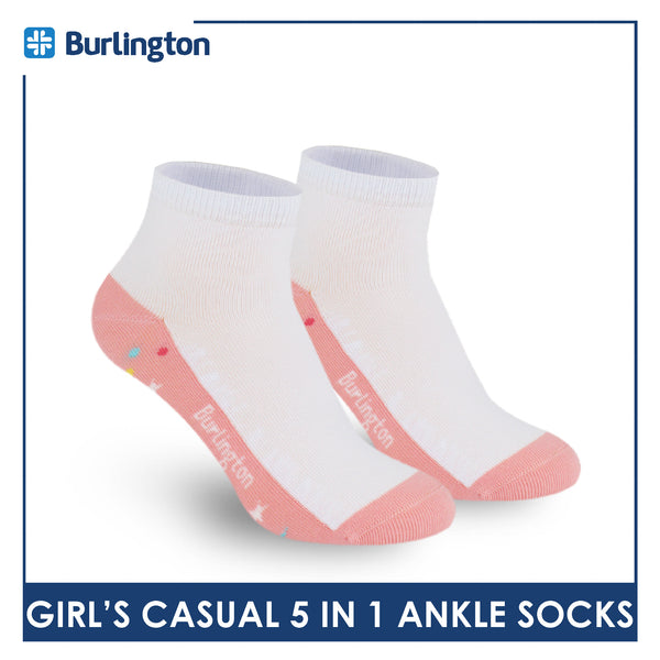 Burlington Girl's Cotton Lite Casual Ankle Socks 5 pairs in 1 pack BGCKG1F