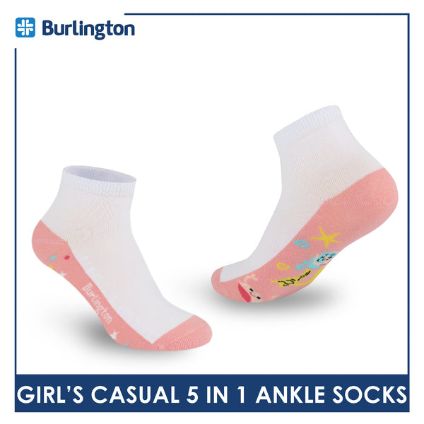 Burlington Girl's Cotton Lite Casual Ankle Socks 5 pairs in 1 pack BGCKG1F