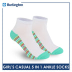Burlington Girl's Cotton Lite Casual Ankle Socks 5 pairs in 1 pack BGCKG1F