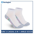 Burlington Girl's Cotton Lite Casual Ankle Socks 5 pairs in 1 pack BGCKG1F