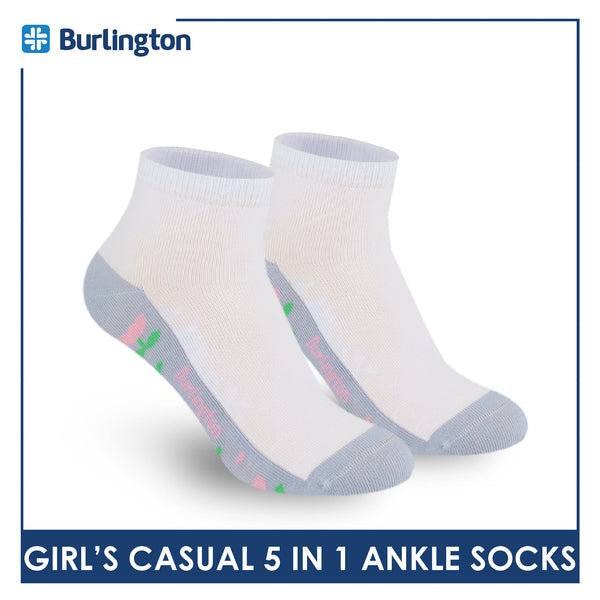 Burlington Girl's Cotton Lite Casual Ankle Socks 5 pairs in 1 pack BGCKG1F