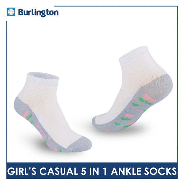 Burlington Girl's Cotton Lite Casual Ankle Socks 5 pairs in 1 pack BGCKG1F