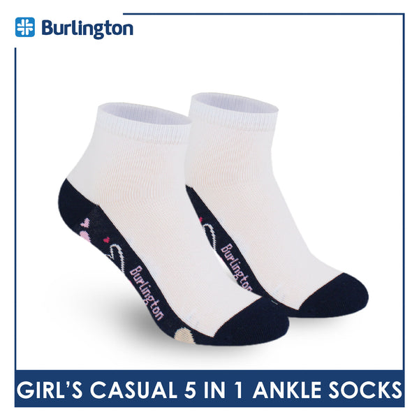 Burlington Girl's Cotton Lite Casual Ankle Socks 5 pairs in 1 pack BGCKG1F