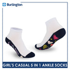 Burlington Girl's Cotton Lite Casual Ankle Socks 5 pairs in 1 pack BGCKG1F