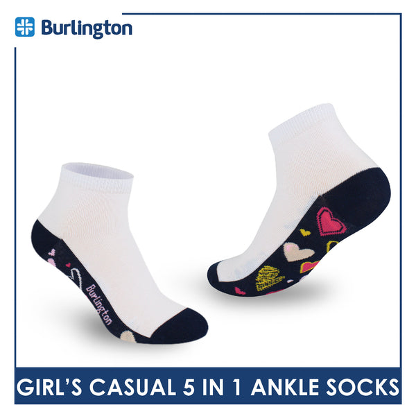 Burlington Girl's Cotton Lite Casual Ankle Socks 5 pairs in 1 pack BGCKG1F