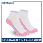 Burlington Girl's Cotton Lite Casual Ankle Socks 5 pairs in 1 pack BGCKG1F