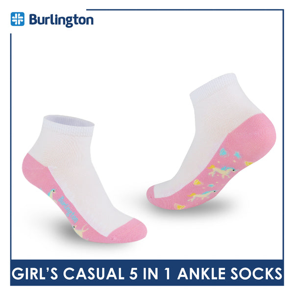 Burlington Girl's Cotton Lite Casual Ankle Socks 5 pairs in 1 pack BGCKG1F