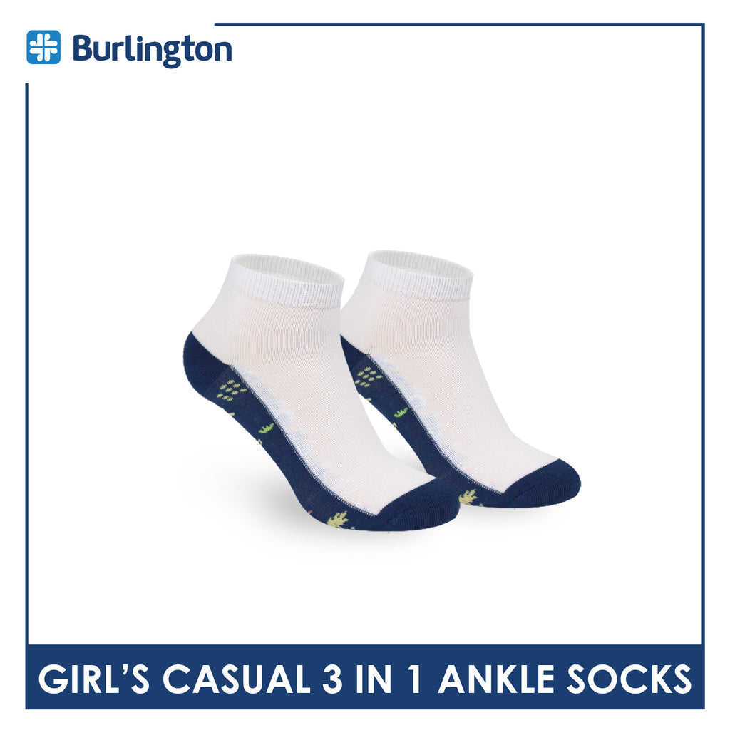 Burlington Girl's Cotton Thin Casual Ankle Socks 3 pairs in a pack BGCKG56